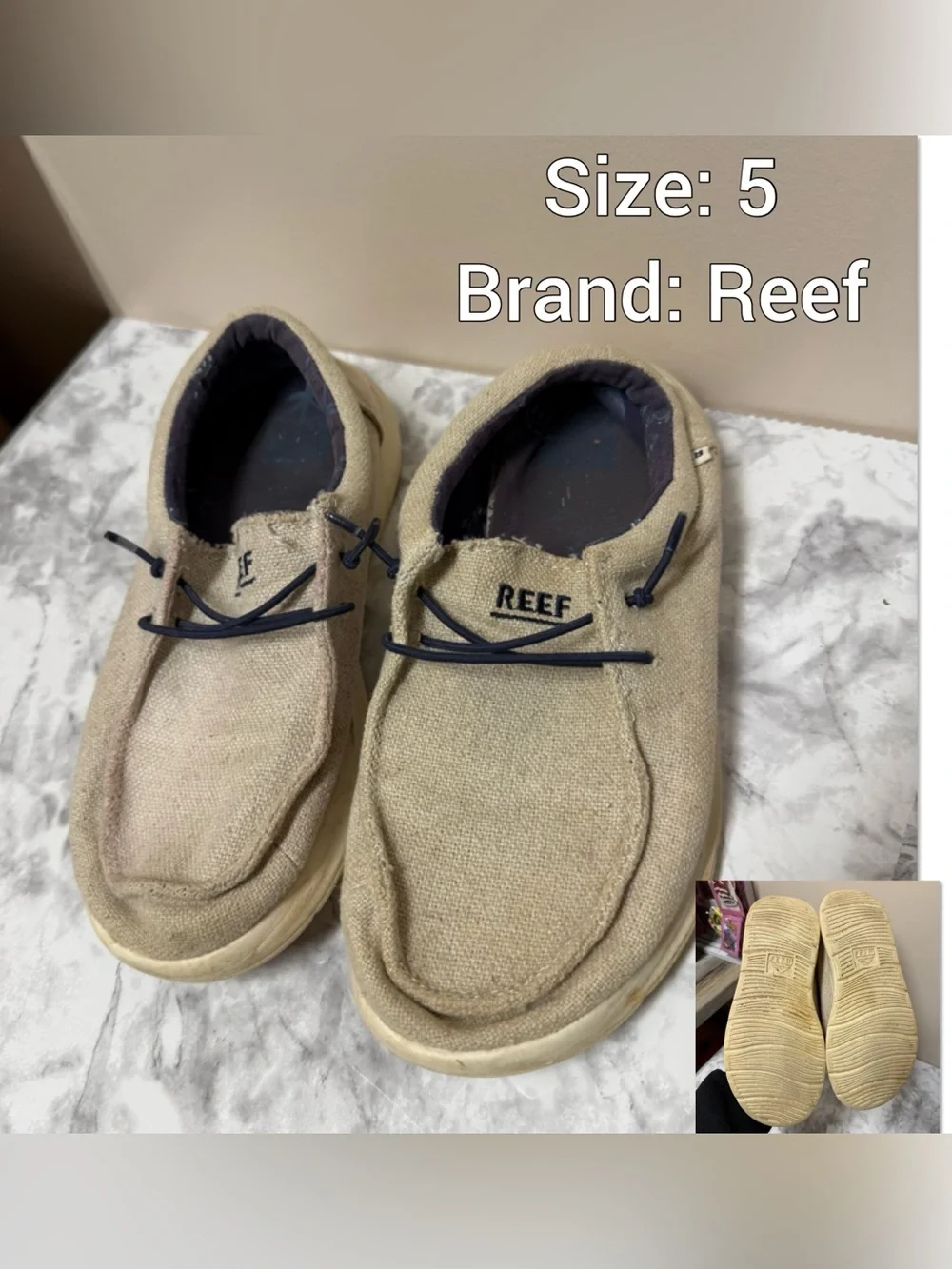 Reef Men's Beige Canvas Slip-On Loafers with Navy Accents